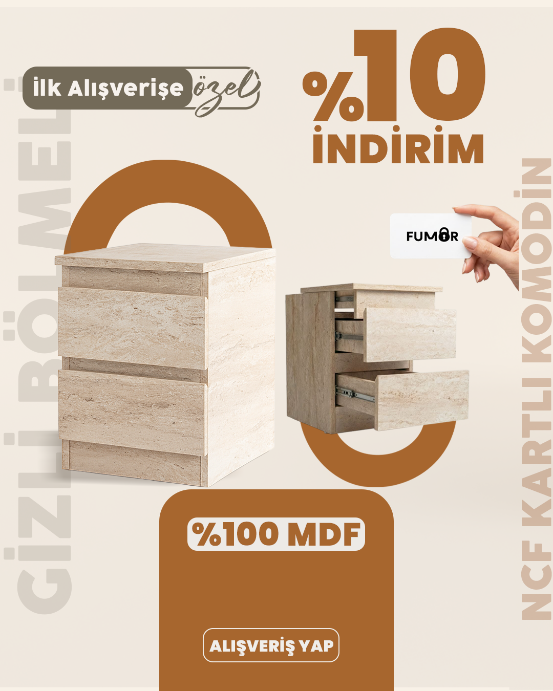 Fumor Gizli Bölmeli Kapaklı NFC Kartlı Komodin: Güvenlik ve Şıklığın Mükemmel Uyumu