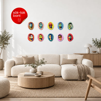 Erkek Portreleri 10'lu Dekoratif MDF Tablo Seti