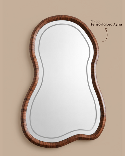 Sensörlü Led Ayna - Ahşap