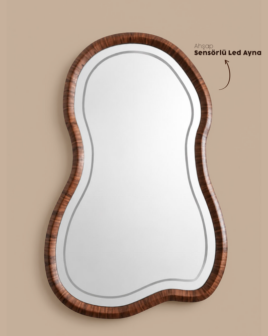 Sensörlü Led Ayna - Ahşap