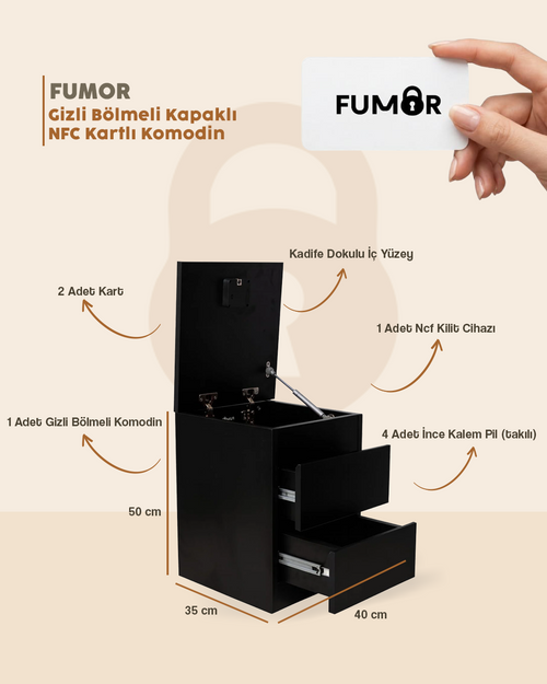 Fumor Gizli Bölmeli Kapaklı NFC Kartlı Komodin
