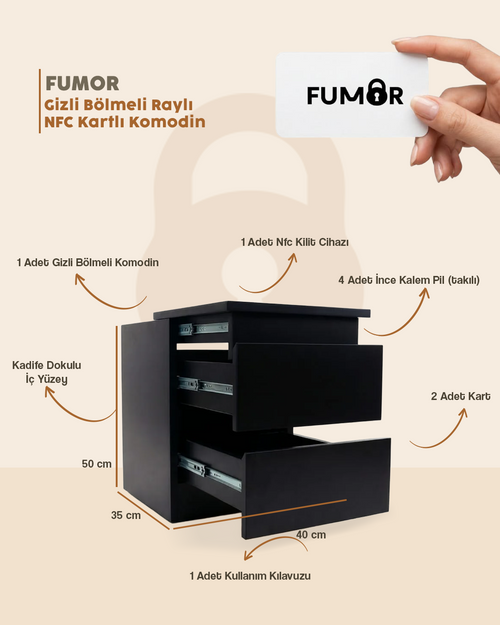 Fumor Gizli Bölmeli Raylı NFC Kartlı Komodin