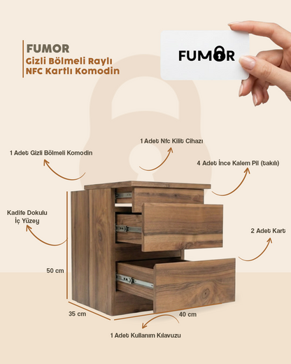 Fumor Gizli Bölmeli Raylı NFC Kartlı Komodin