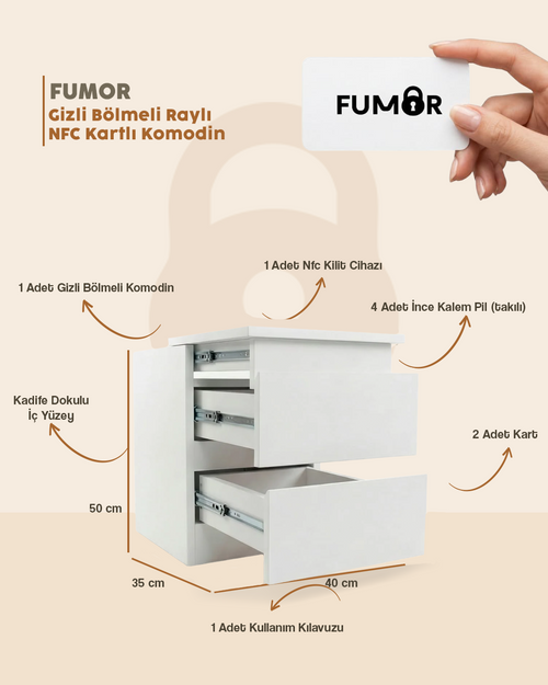 Fumor Gizli Bölmeli Raylı NFC Kartlı Komodin